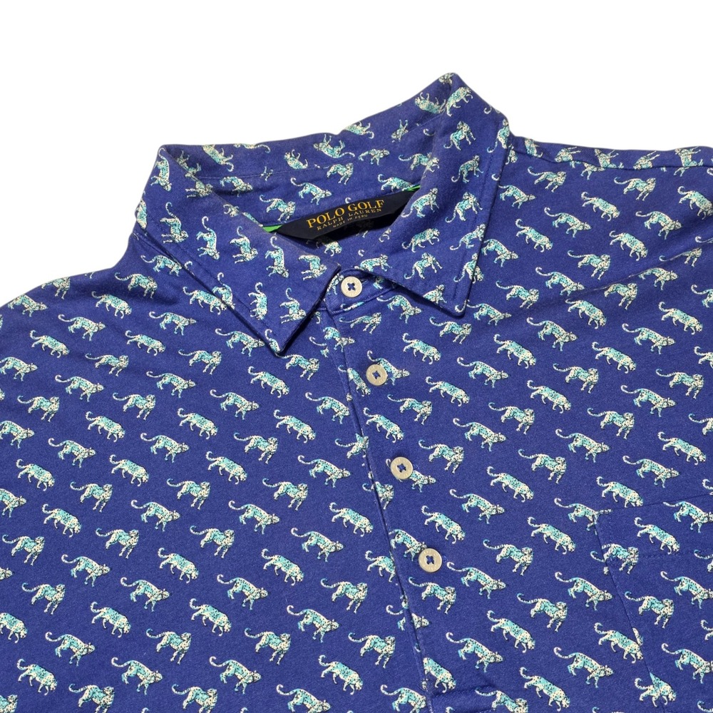 Polo Golf Ralph Lauren Polo Shirt Mens XL Blue Cheetah Pebble Beach Golf Links